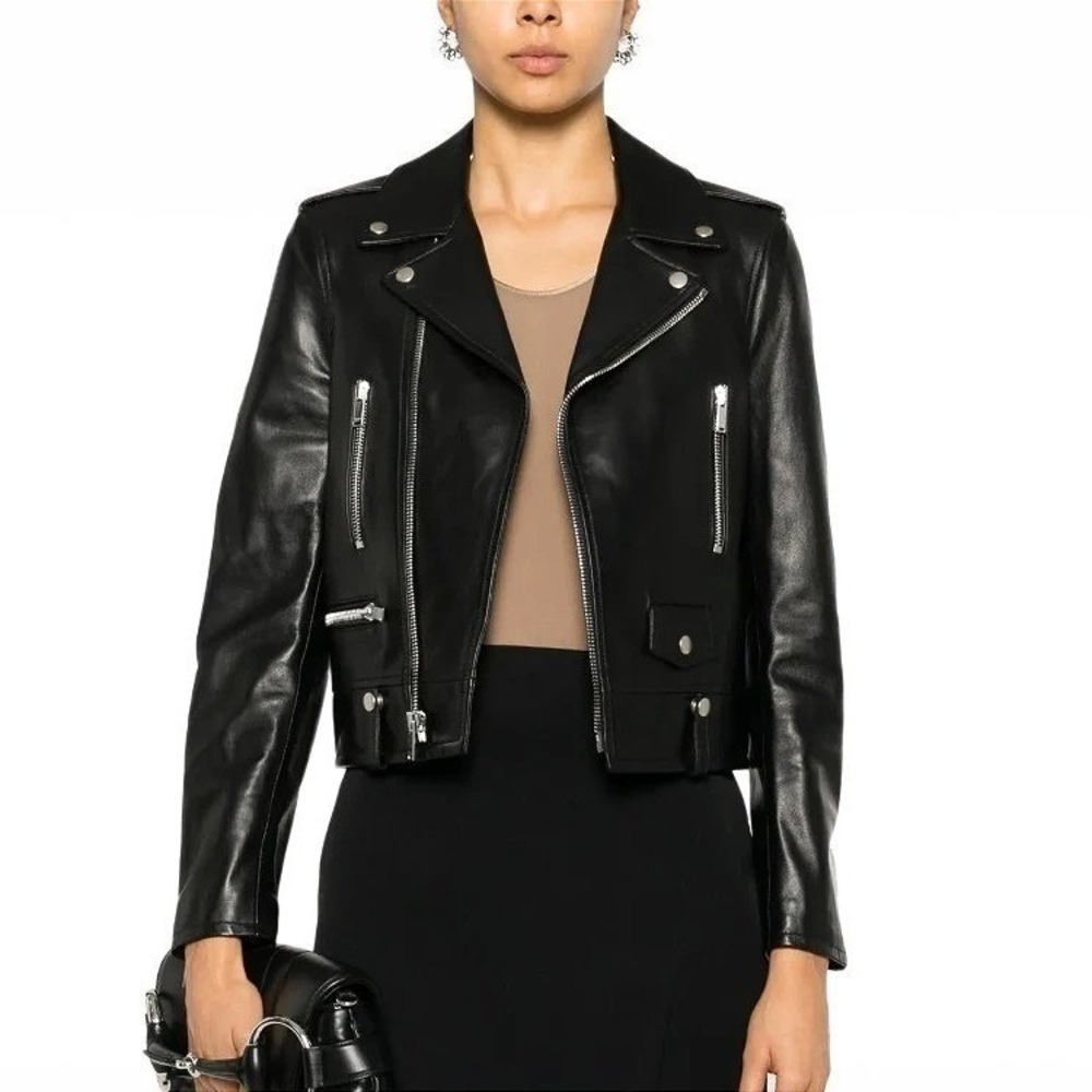 Saint Laurent Hedi Slimane Leather Moto Biker Jacket Women 36 S Black Made Italy
